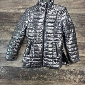 White Mark Metallic Puffer Jacket